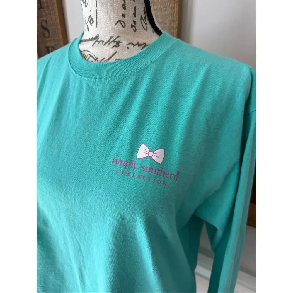 Simply Southern Women's Relaxed Fit Long Sleeve Graphic Tee Seafoam Green Medium